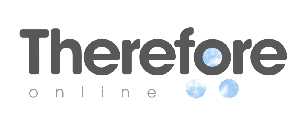 Therefore-online „Therefore online Logo mit Wolkenmuster im Buchstaben „o“ und den Punkten unterhalb.