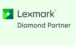 Lexmark-Logo mit Text Diamond Partner auf hellgrünem Hintergrund.