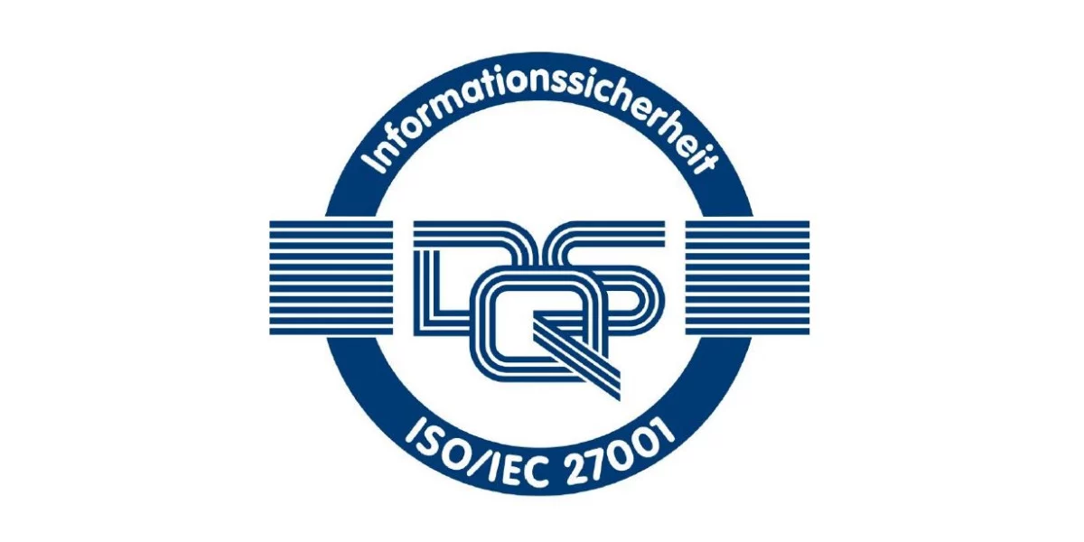 Kappel_ISO_Zertifizierung Logo für Informationssicherheit, ISO/IEC 27001, in Blau mit Text Informationssicherheit und den Buchstaben DQ.